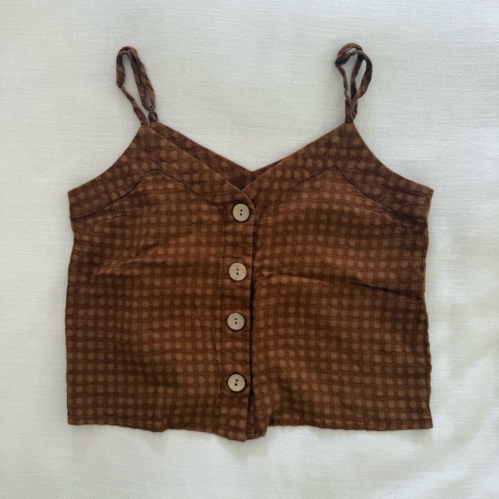 Brown Checkered Button-Down Women's Tank - Size small